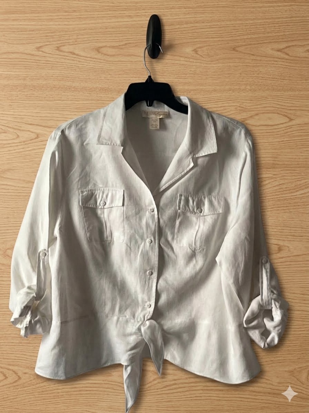 Lightweight White Tie-Front Blouse‎ - Women, Size 28W